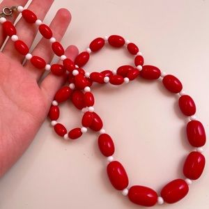 Vintage Red White Lucite Election Team USA Patriotic Western Beaded Necklace